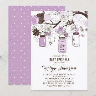 Invitation Lilac Mason jarres et fleurs Bébé saupoudrer