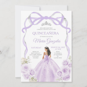Invitation Lilac Purple Bow Princesse Argent Couronne Quincea