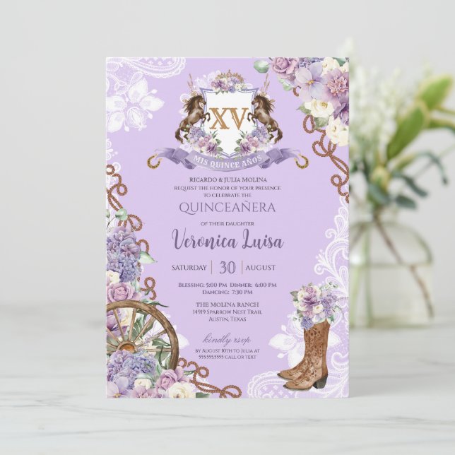 Invitation Lilac Purple Classy Western Charro Quinceanera (Debout devant)