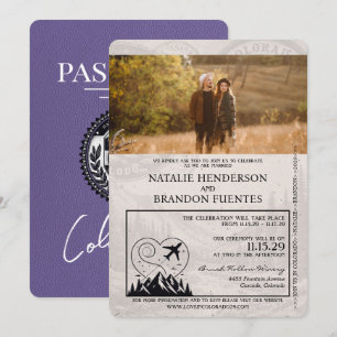 Invitation Lilac Purple Colorado Mariage de passeport