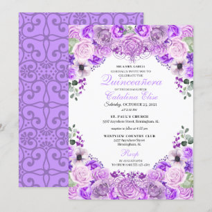 Invitation Lilac Purple Floral Quinceanera Anniversaire