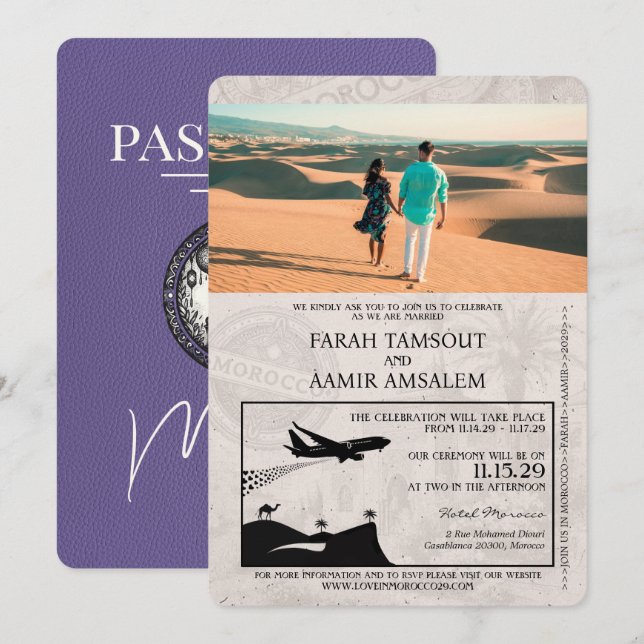 Invitation Lilac Purple Maroc Mariage de passeport (Devant / Derrière)