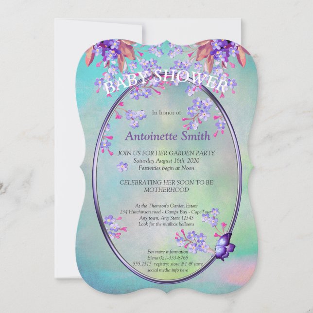 Invitation Lilac Purple Oubliez-moi pas le Baby shower de fle (Devant)