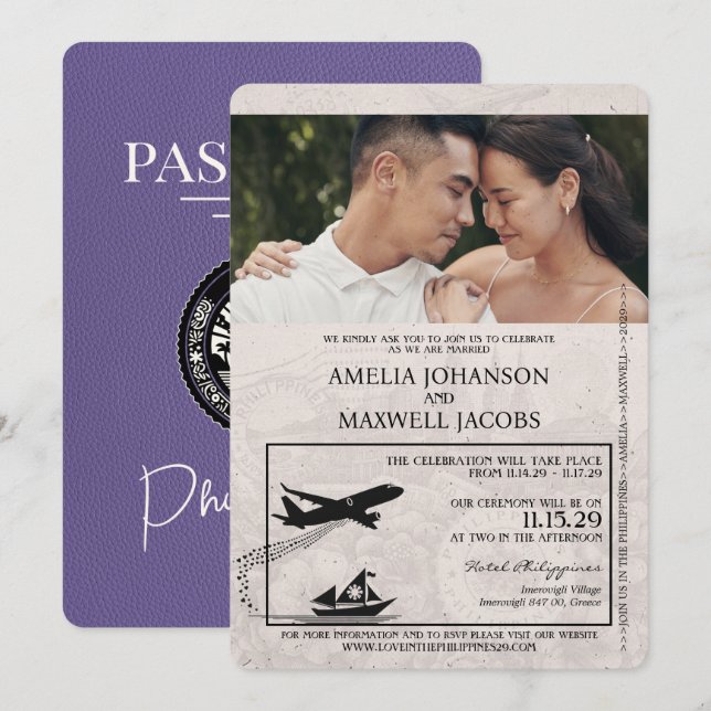 Invitation Lilac Purple Philippines Mariage de passeport (Devant / Derrière)