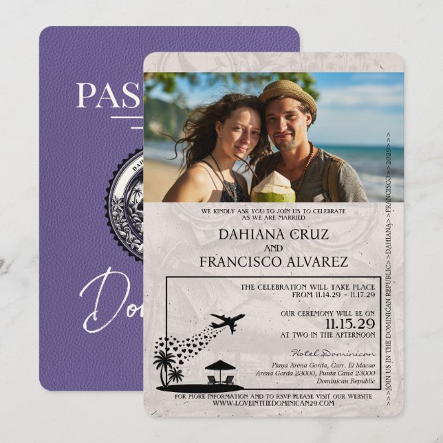 Invitation Lilac Purple République Dominicaine Mariage de pas (Devant / Derrière)