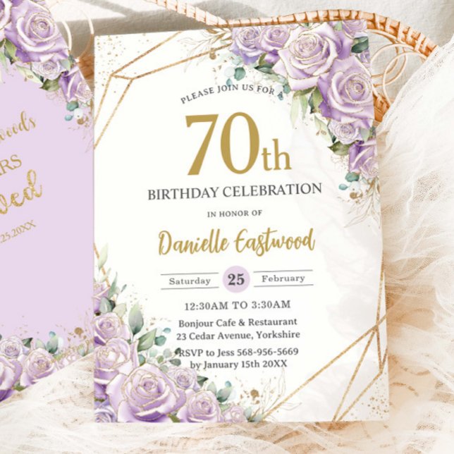 Invitation Lilac Purple Roses Floral 70e 80e anniversaire Lov (Créateur téléchargé)