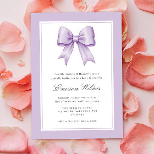 Invitation Lilac Purple Vintage Satin Bow Baby Boy Douche