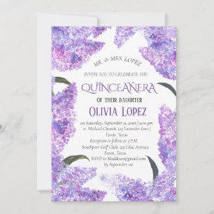 Invitation Lilac Quinceañera moderne Lavande violette Anniver
