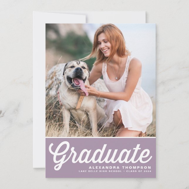 Invitation Lilac Retro Bold Typographie Photo Graduation (Devant)