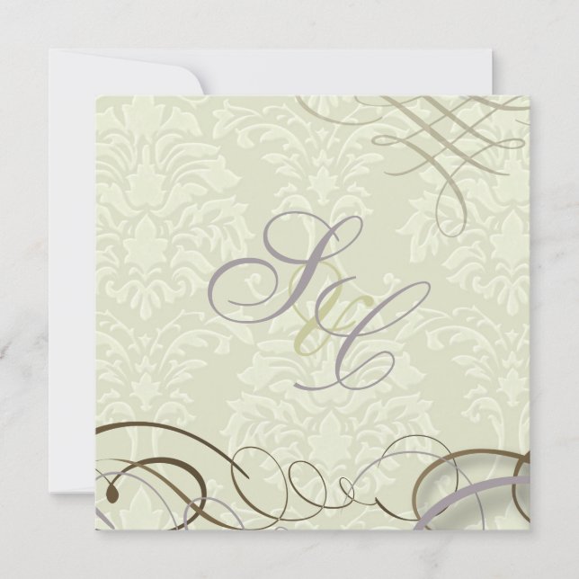 Invitation Lilac/rouleaux/sauts/damas d'ivoire (Devant)