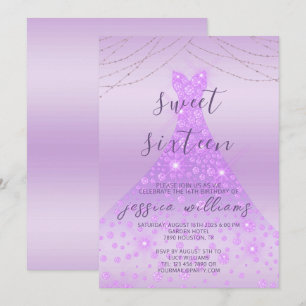 Invitation Lilac Sequin Ball Gown & Lights Sweet 16 anniversa