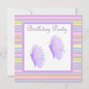Invitation LILAC strié papillon NAISSDAY PARTY INVITAT