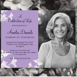 Invitation Lilac White Flower Photo Celebration of Life Card