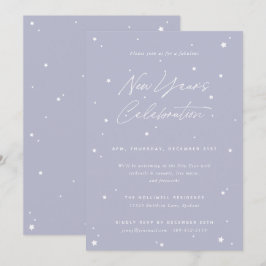 Invitation Lilac+White Script Étoiles éparpillées Fête du Nou