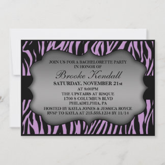 Invitation Lilac Wild Night Zebra Print Bachelorette Party