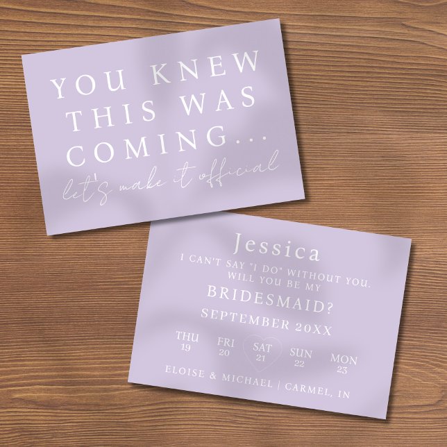 Invitation Lilac Will You Be My Bridesmaid Proposal Card (Pop the question to your bridal party with this Will You Be My Bridesmaid Proposal Card! )