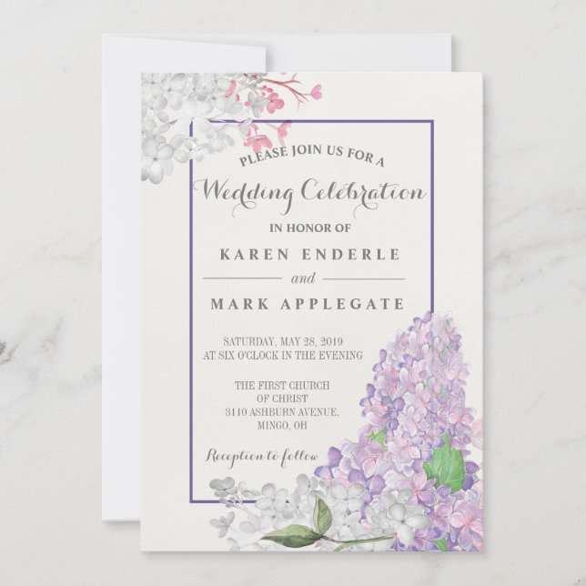 Invitation Lilacs en Fleur Printemps Mariage (Devant)