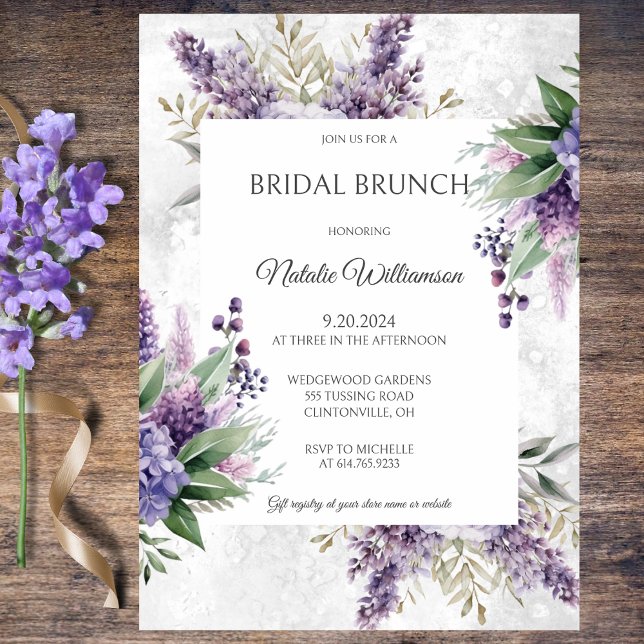 Invitation Lilacs et Heather sur Marbled White Bridal Brunch (Créateur téléchargé)