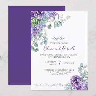 Invitation Lilacs pourpres et succulents, Eucalyptus do-it-yo
