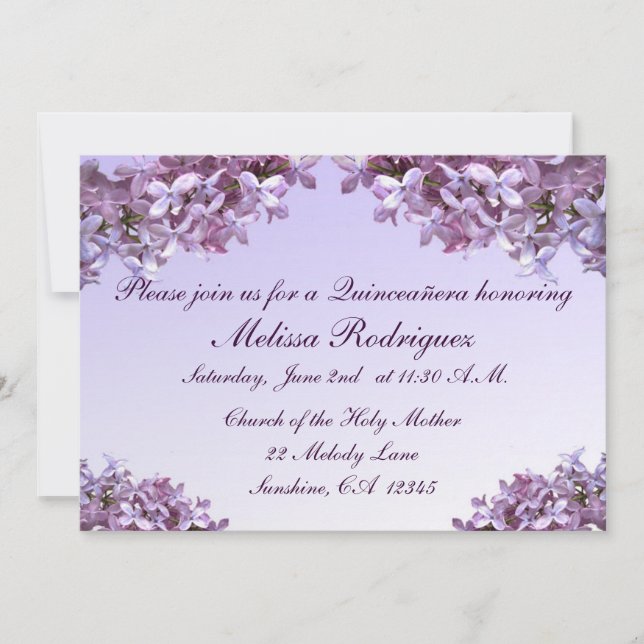 Invitation lilas de Quinceanera (Devant)