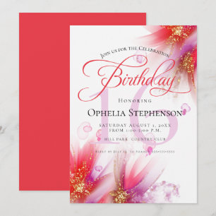 Invitation Lilas Écarlate Vivid Fête d'Anniversaire Florale A