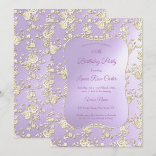 Invitation Lilas Floral Damassé Rose Sépia Or Fête d'annivers