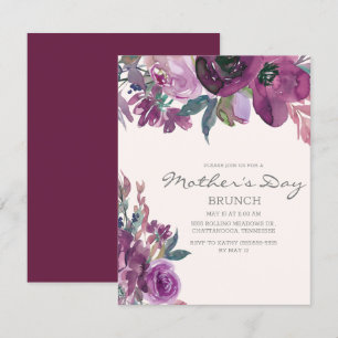 Invitation Lilas Violet Pourpre Floral Script Fête des Mères