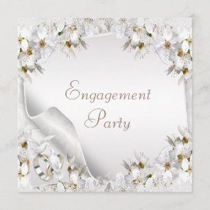 Invitation Liliers blancs, colombes et bandes Mariages Fiança