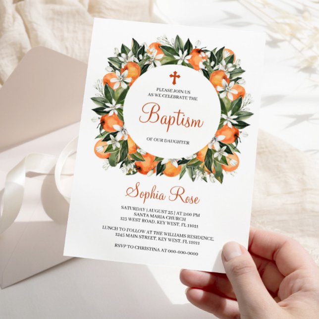 Invitation Lilies & Baptême Floral Orange (Créateur téléchargé)