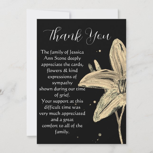 Invitation Lilies Black Floral Funeral Merci de la mort (Devant)