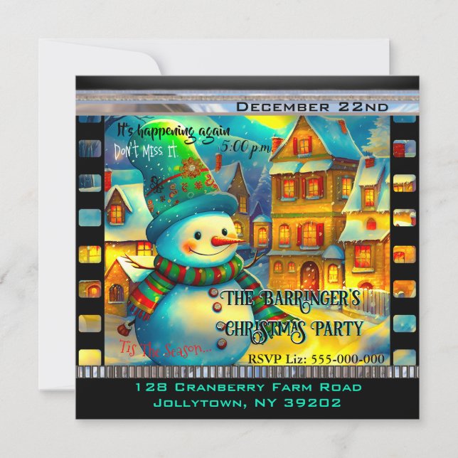 Invitation Lilly Snowman mignonne fête de Noël annuelle (Devant)