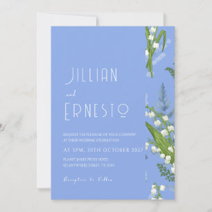 Invitation Lily de Valley Bleu clair Solide avec Bord Blan