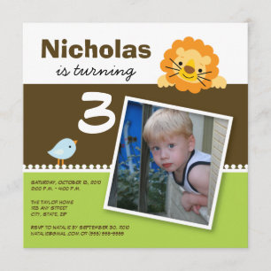 Invitation Lime Custom Lion & Birdie Birthday Party Invitatio