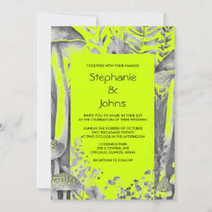Invitation Lime Green Black Grey Champagne Mariage de bois