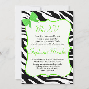 Invitation Lime Green Bow et Zebra Quinceanera