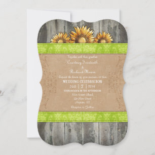 Invitation Lime Green Brown Rustic Tournesol Mariage Invitati