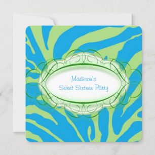 Invitation Lime Green et Turquoise Blue Zebra Anniversaire