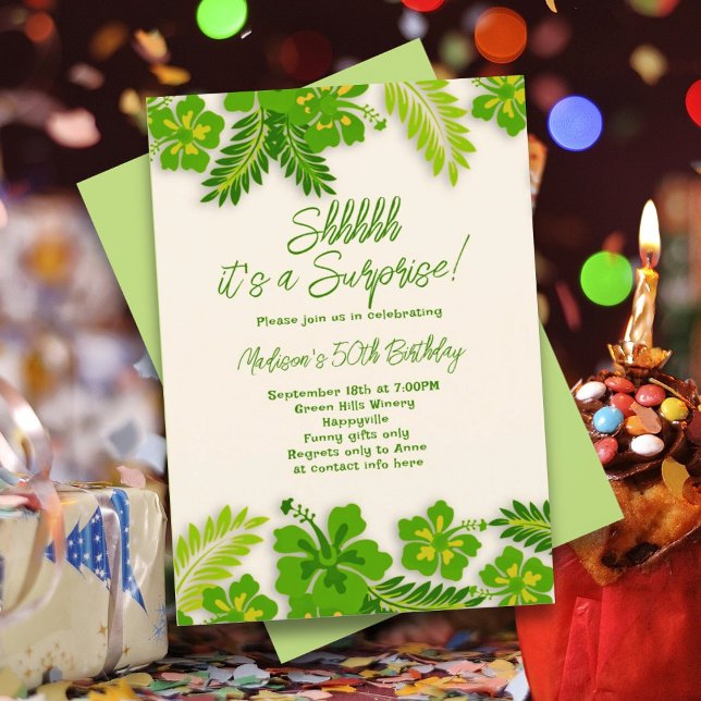 Invitation Lime Green Fleurs hawaïennes Feuilles fête d'anniv (Créateur téléchargé)