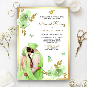 Invitation Lime Green Floral Punjabi Anand Karaj Sikh Mariage