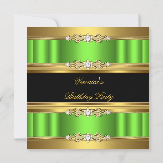 Invitation Lime Green Gold Black Elégante fête d'anniversaire (Devant)