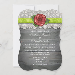 Invitation Lime Green Grey Rustic Wood Rose Mariage Inviter