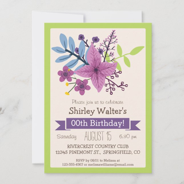 Invitation Lime Green & Violet Violet Adulte fête d'anniversa (Devant)