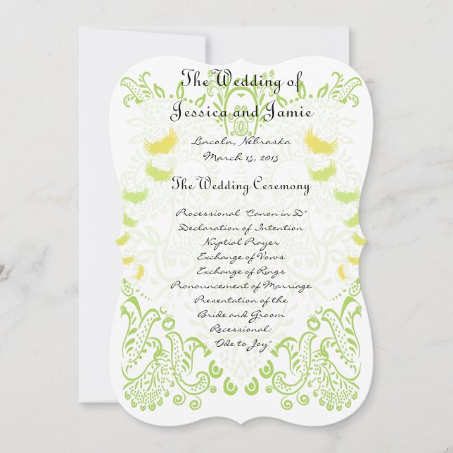 Invitation Lime Green Whimisd Bird Menu Mariage (Devant)