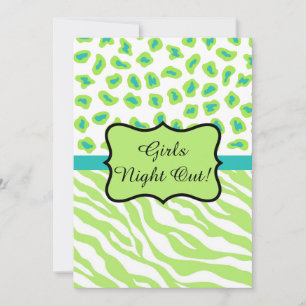 Invitation Lime Green Zebra Leopard Girls Night Out Party