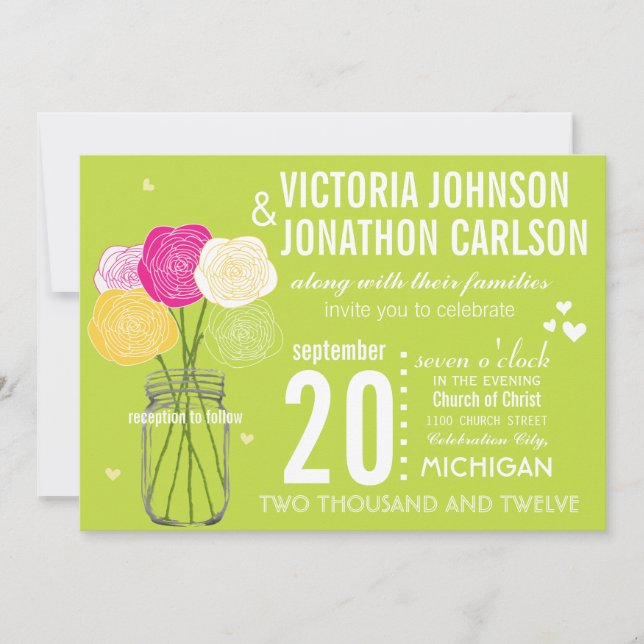 Invitation Lime Photo Ranunculus Rose ModernTypographie (Devant)