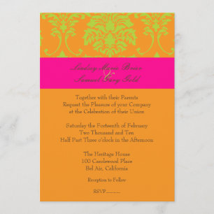 Invitation Lime vert Damas/rose/orange