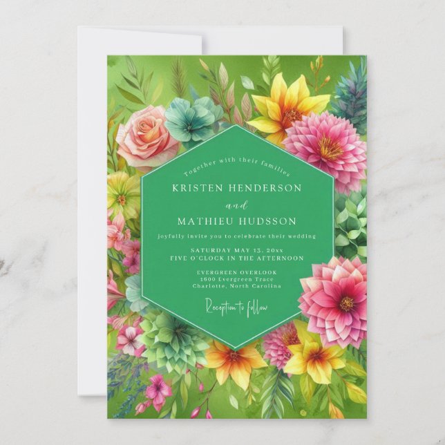 Invitation Lime Vibrant Bloom Wedding (Devant)