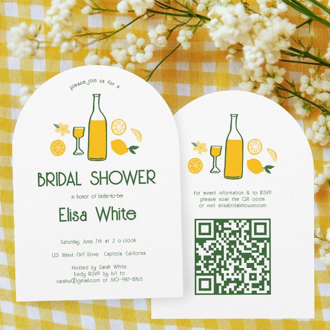 Invitation Limoncello Lemonade CUSTOM QR Arch Fête des mariée (Limoncello Lemonade lemon CUSTOM QR Code Arch Bridal Shower Invitation
)