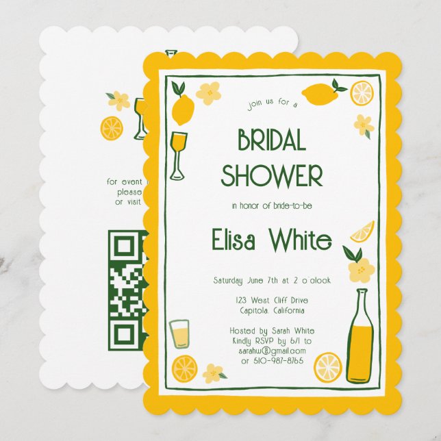 Invitation Limoncello Lemonade CUSTOM QR Fête des mariées (Devant / Derrière)