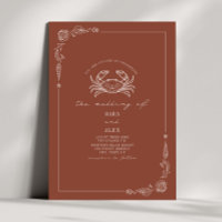 Line Art Rustique Terracotta Crab Plage Mariage